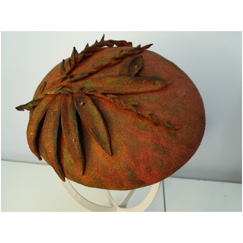 Mini beret filcowy przypalany rudy