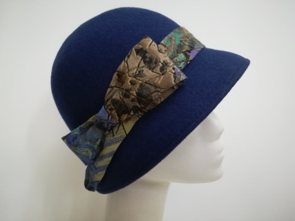 Retro klosz kapelusz filcowy jasny granat 55-56 cm