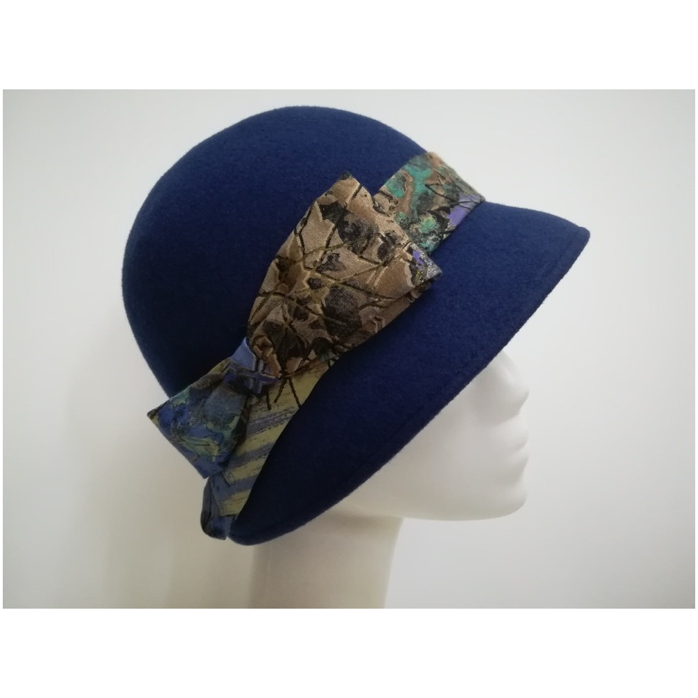 Retro klosz kapelusz filcowy jasny granat 55-56 cm