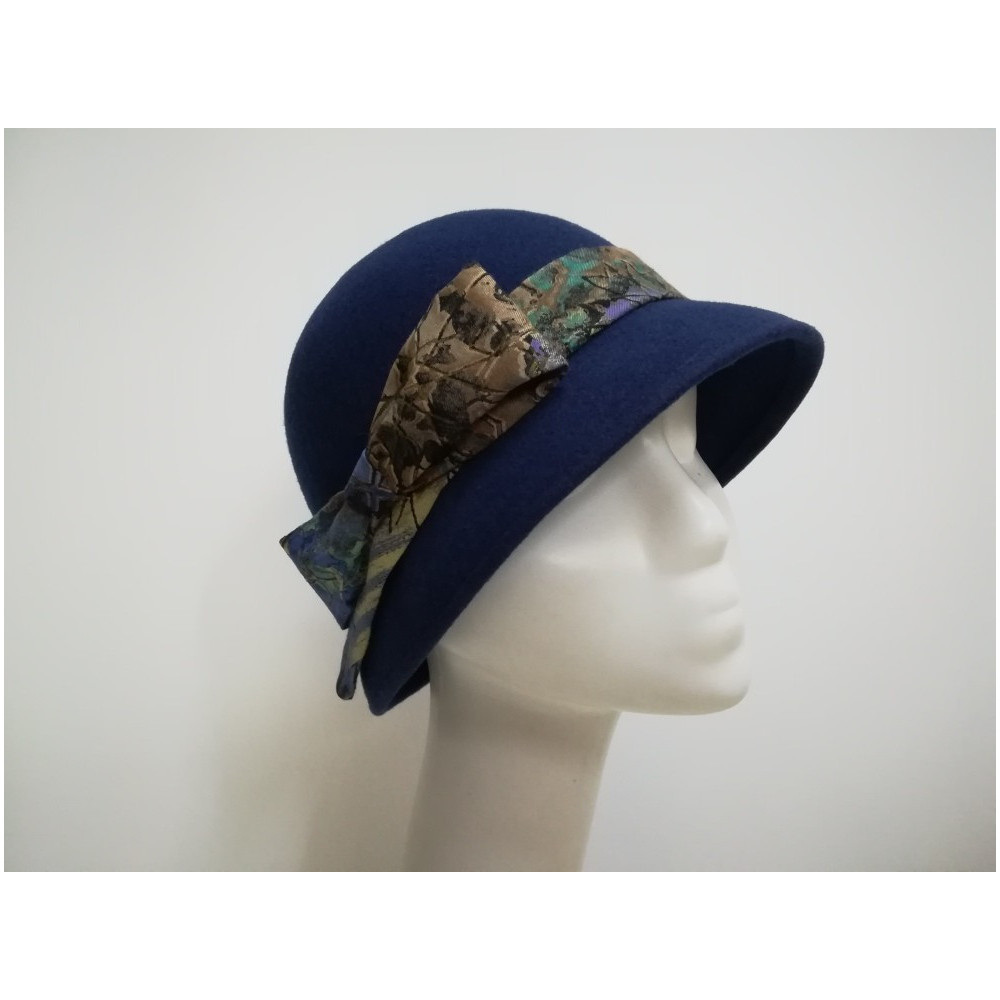 Retro klosz kapelusz filcowy jasny granat 55-56 cm