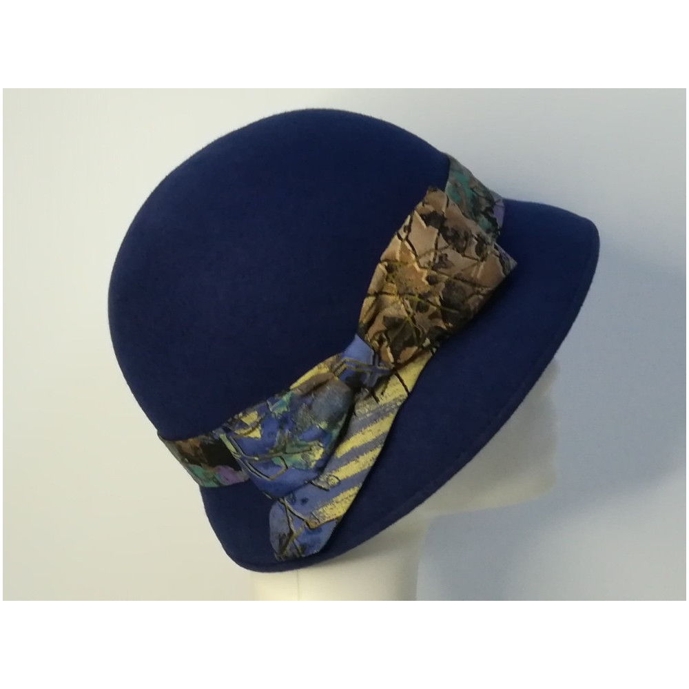 Retro klosz kapelusz filcowy jasny granat 55-56 cm