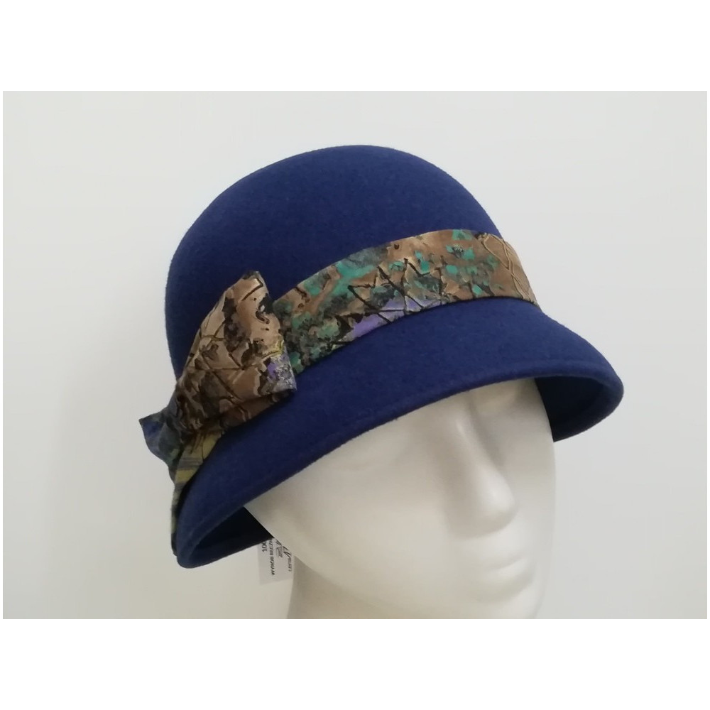 Retro klosz kapelusz filcowy jasny granat 55-56 cm