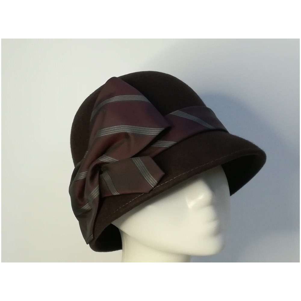 Retro klosz kapelusz filcowy ciemny brąz 55-56 cm