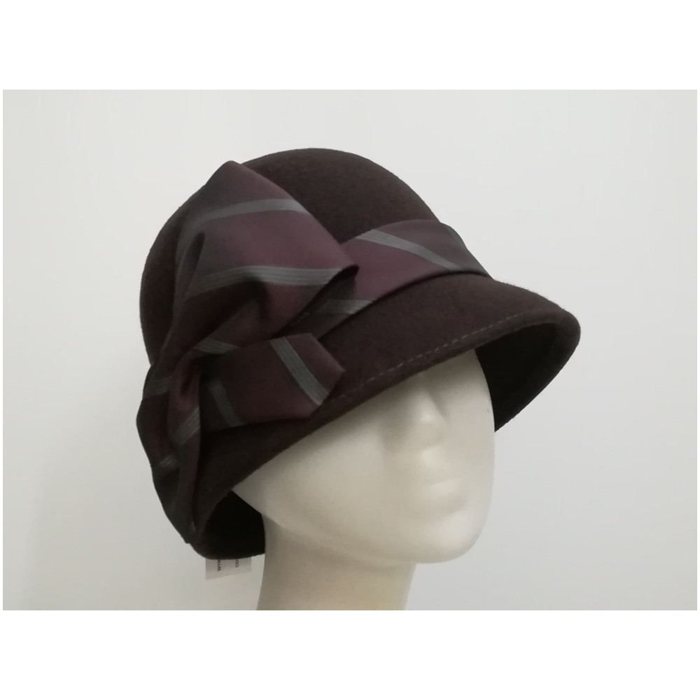 Retro klosz kapelusz filcowy ciemny brąz 55-56 cm