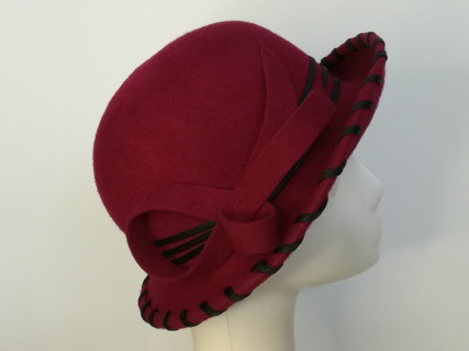 Retro kapelusz wiśniowo czarny 57-58 cm