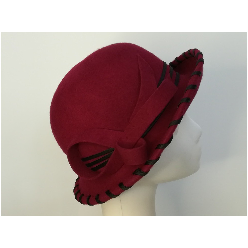 Retro kapelusz wiśniowo czarny 57-58 cm