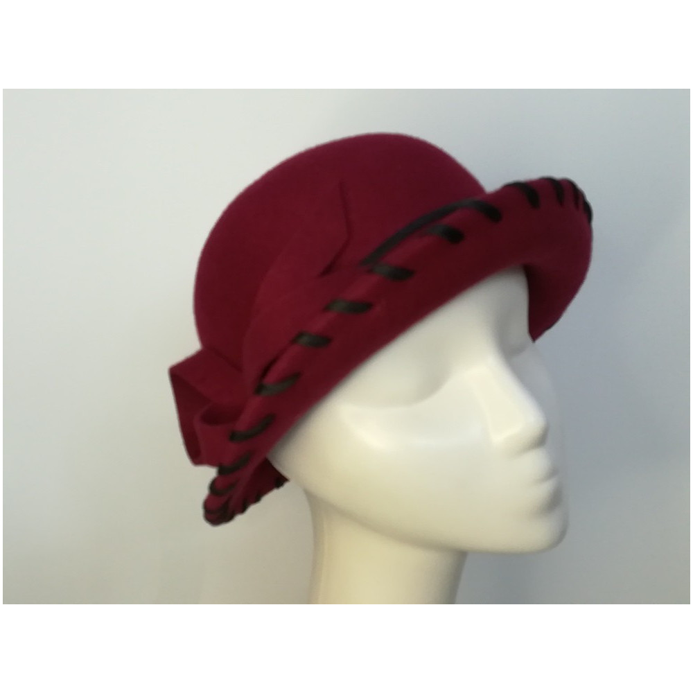 Retro kapelusz wiśniowo czarny 57-58 cm