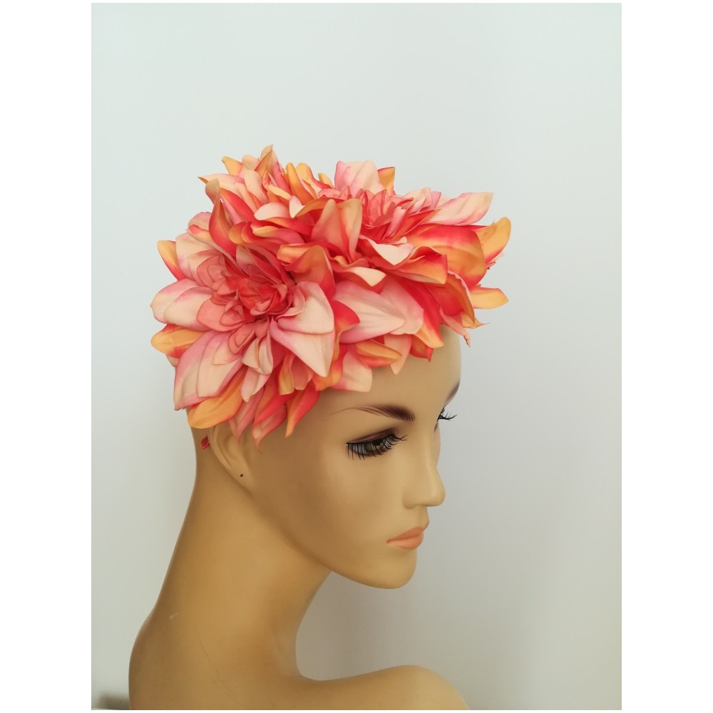 Dalie łosoś róż fascynator na opasce