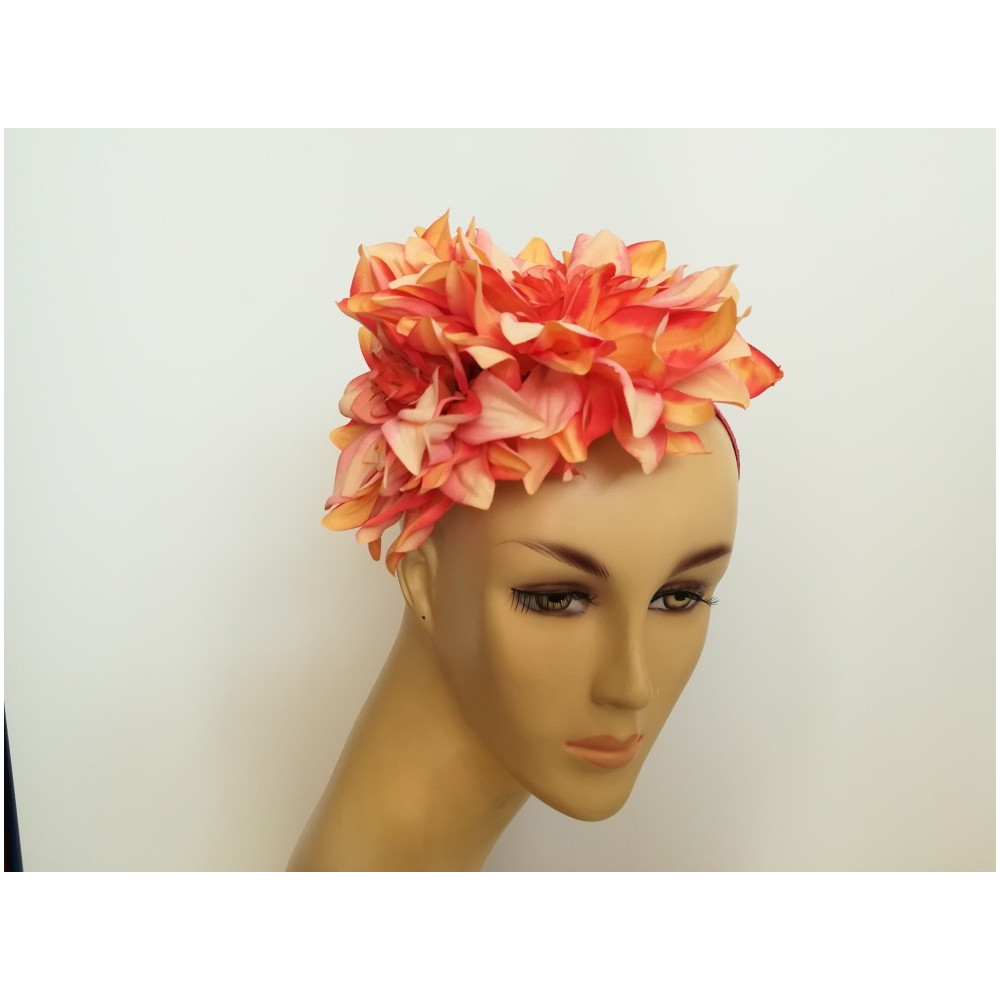 Dalie łosoś róż fascynator na opasce
