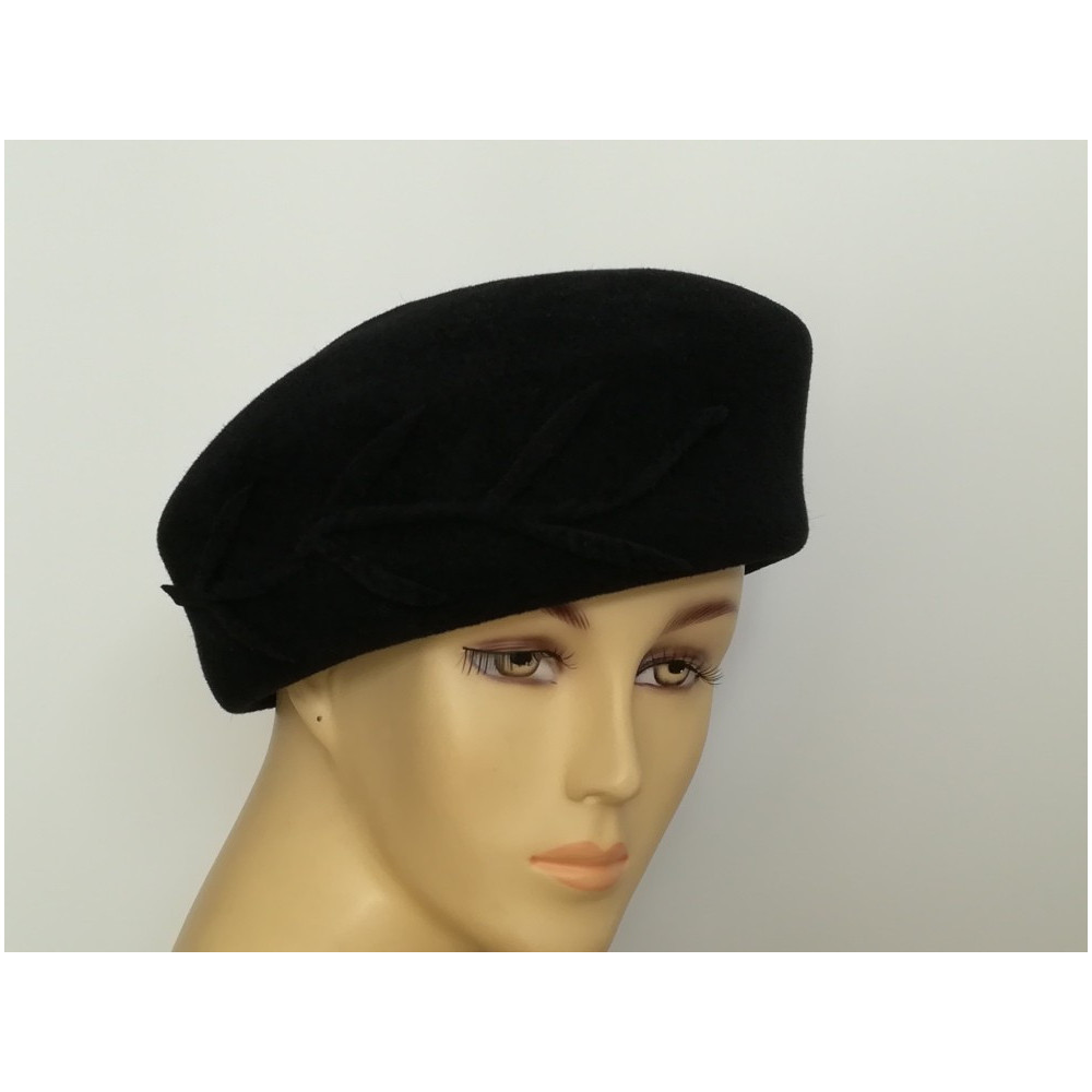 Czarny beret pilśń welurowa 56-59 cm