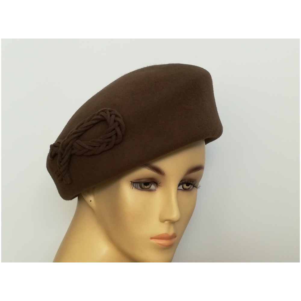 Brązowy beret pilśń welurowa 57-60 cm