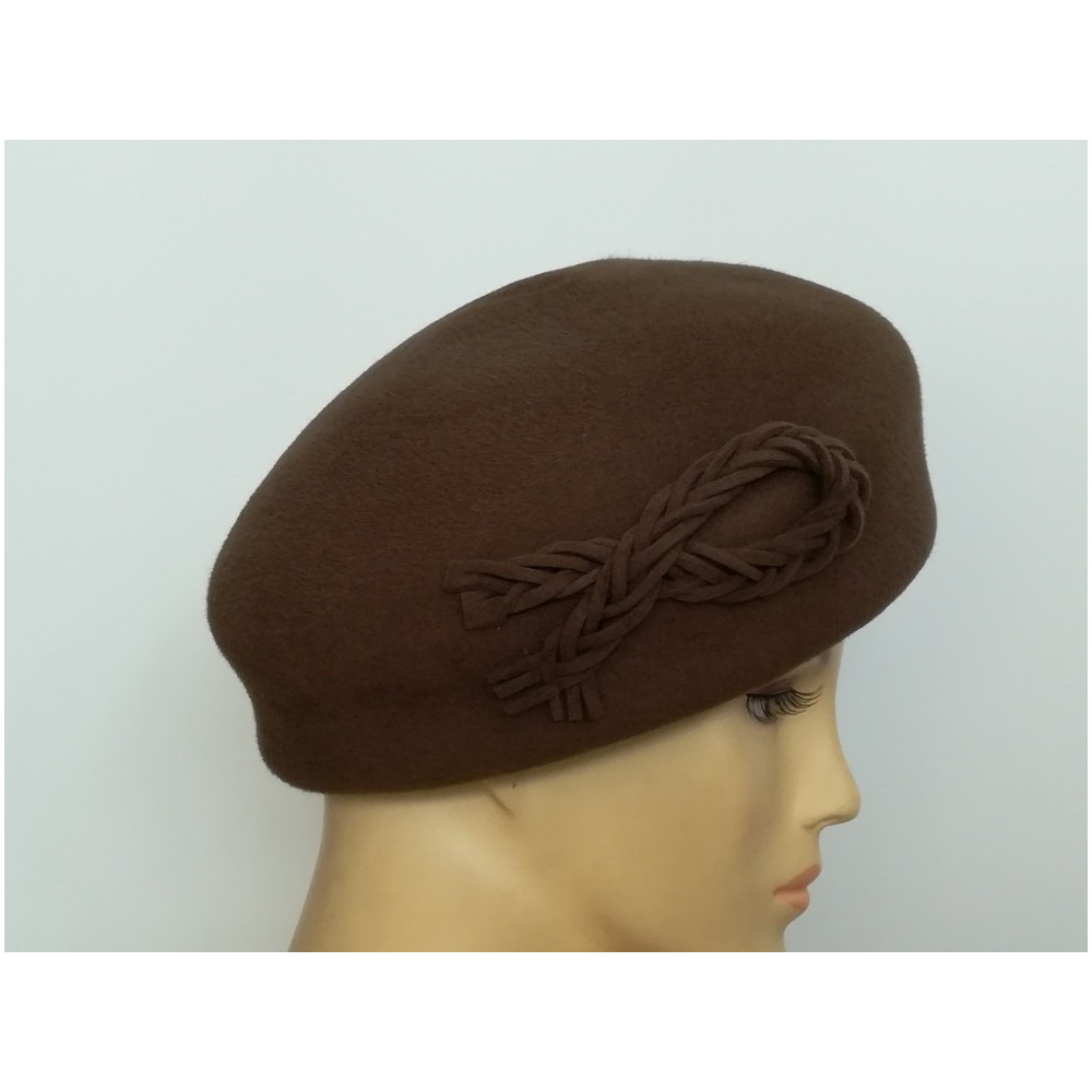 Brązowy beret pilśń welurowa 57-60 cm