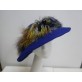 Lamia -szafirowy kapelusz  z naturalnym futrem -54-57 cm