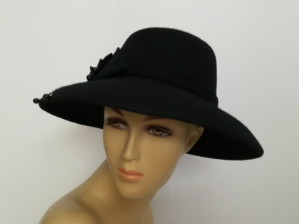 Czarny kapelusz filcowy 54-56 cm Ella