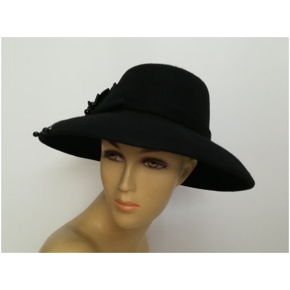 Czarny kapelusz filcowy 54-56 cm Ella