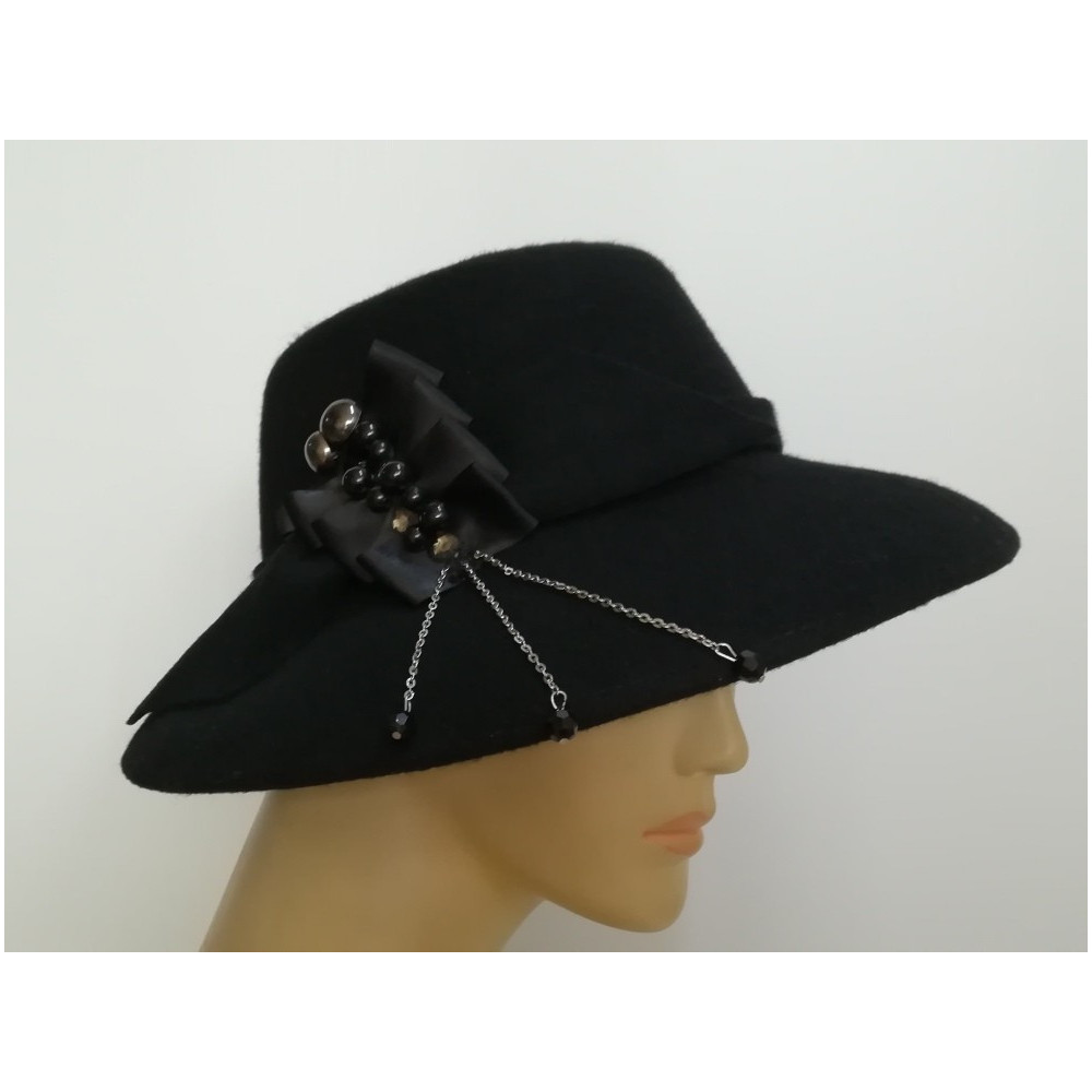 Czarny kapelusz filcowy 54-56 cm Ella