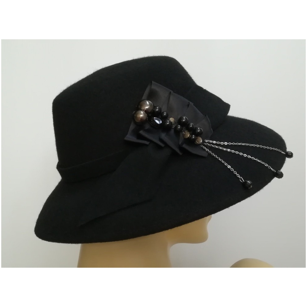 Czarny kapelusz filcowy 54-56 cm Ella