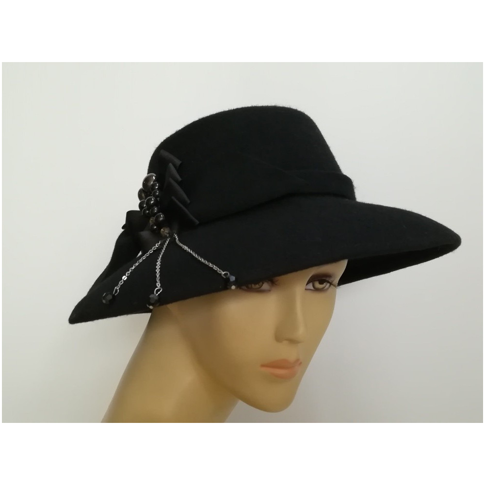 Czarny kapelusz filcowy 54-56 cm Ella