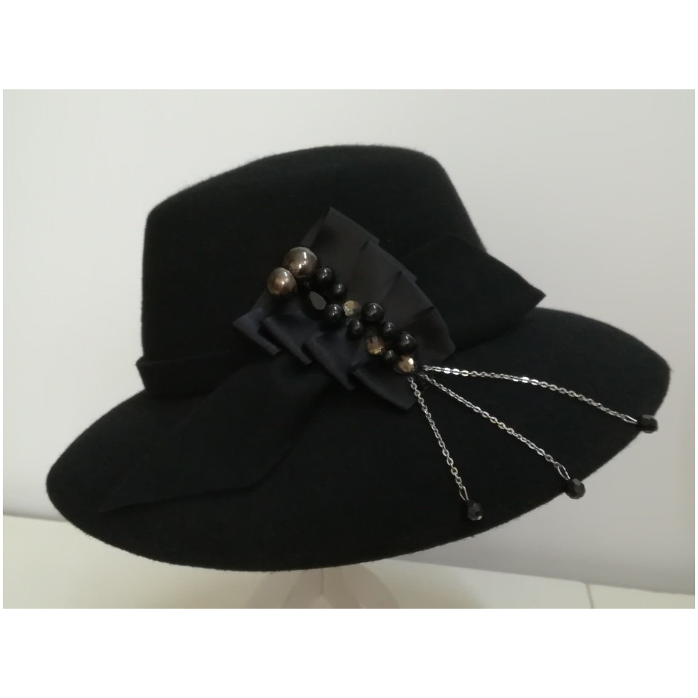 Czarny kapelusz filcowy 54-56 cm Ella