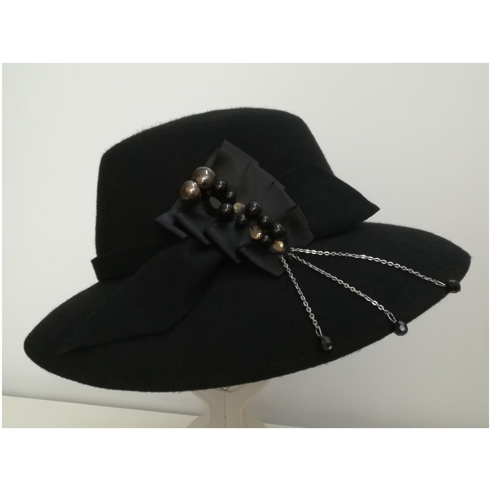 Czarny kapelusz filcowy 54-56 cm Ella