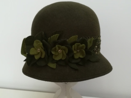 Art deco zielony kapelusz klosz filcowy 54-56 cm