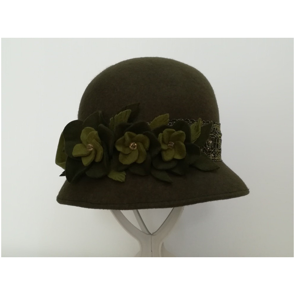 Art deco zielony kapelusz klosz filcowy 54-56 cm