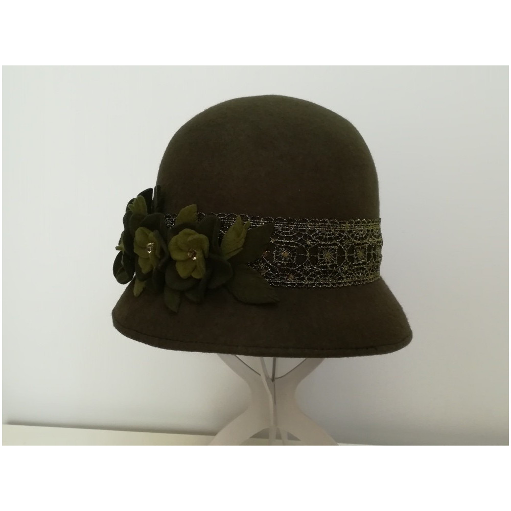 Art deco zielony kapelusz klosz filcowy 54-56 cm