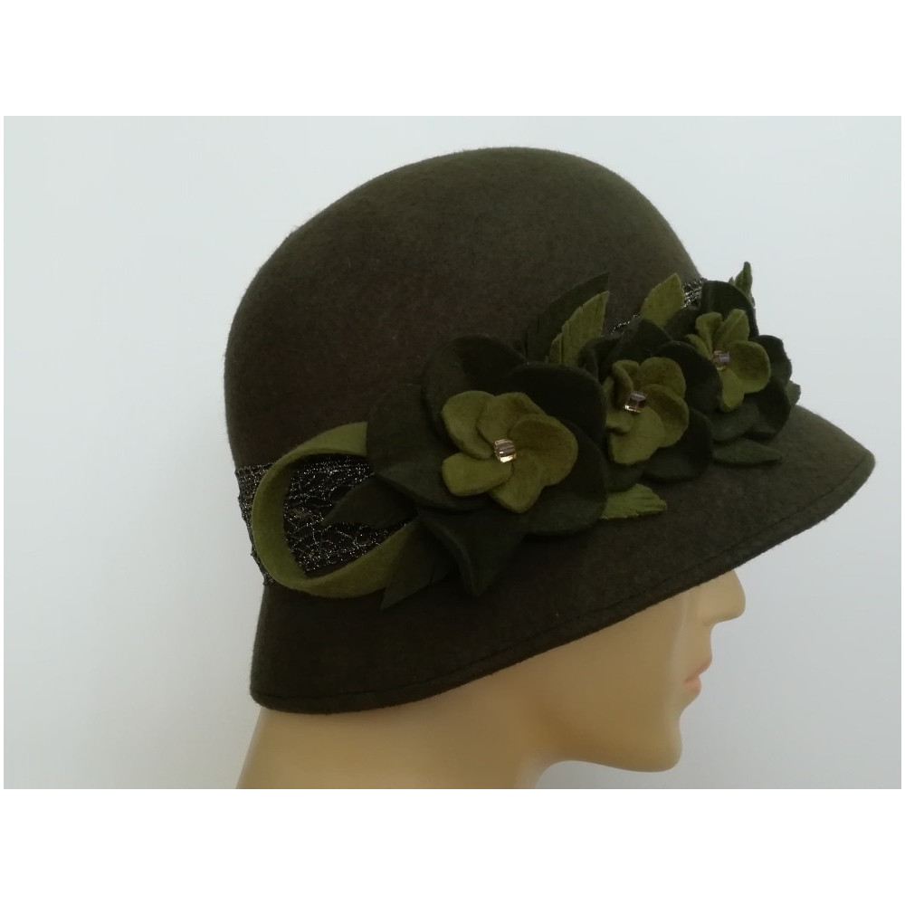 Art deco zielony kapelusz klosz filcowy 54-56 cm