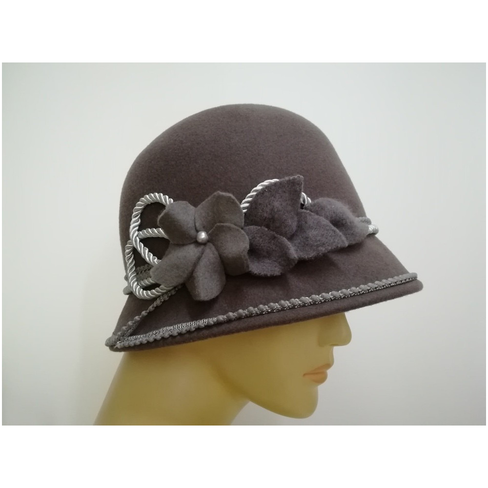 Art deco stalowy kapelusz klosz filcowy 56-57 cm