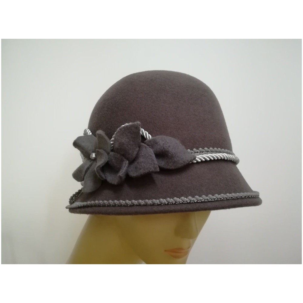 Art deco stalowy kapelusz klosz filcowy 56-57 cm