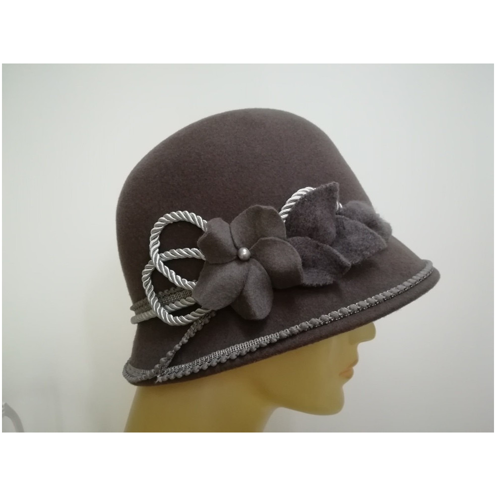 Art deco stalowy kapelusz klosz filcowy 56-57 cm