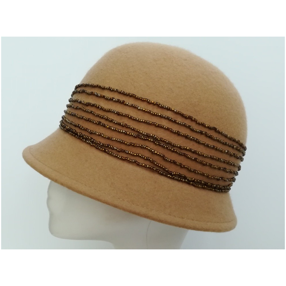 Art deco beżowy kapelusz klosz filcowy 54-56 cm