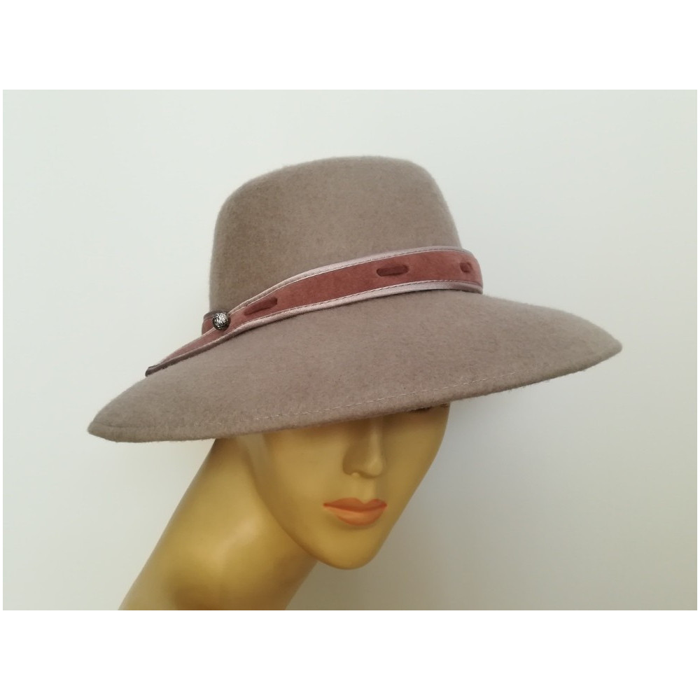 Szaro różowy kapelusz filcowy 54-55 cm
