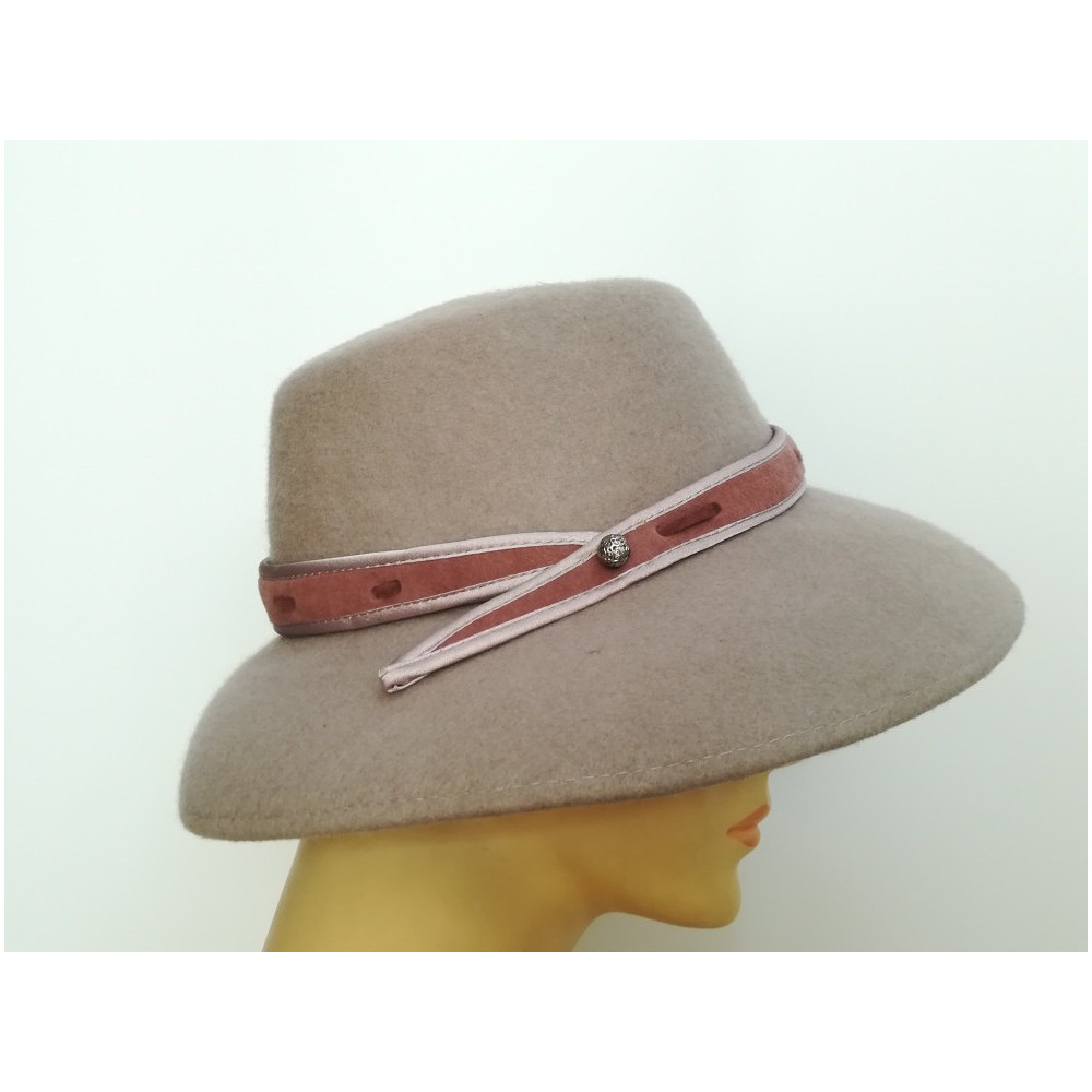 Szaro różowy kapelusz filcowy 54-55 cm