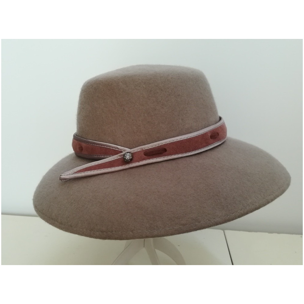 Szaro różowy kapelusz filcowy 54-55 cm