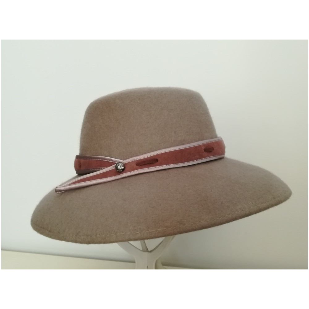 Szaro różowy kapelusz filcowy 54-55 cm