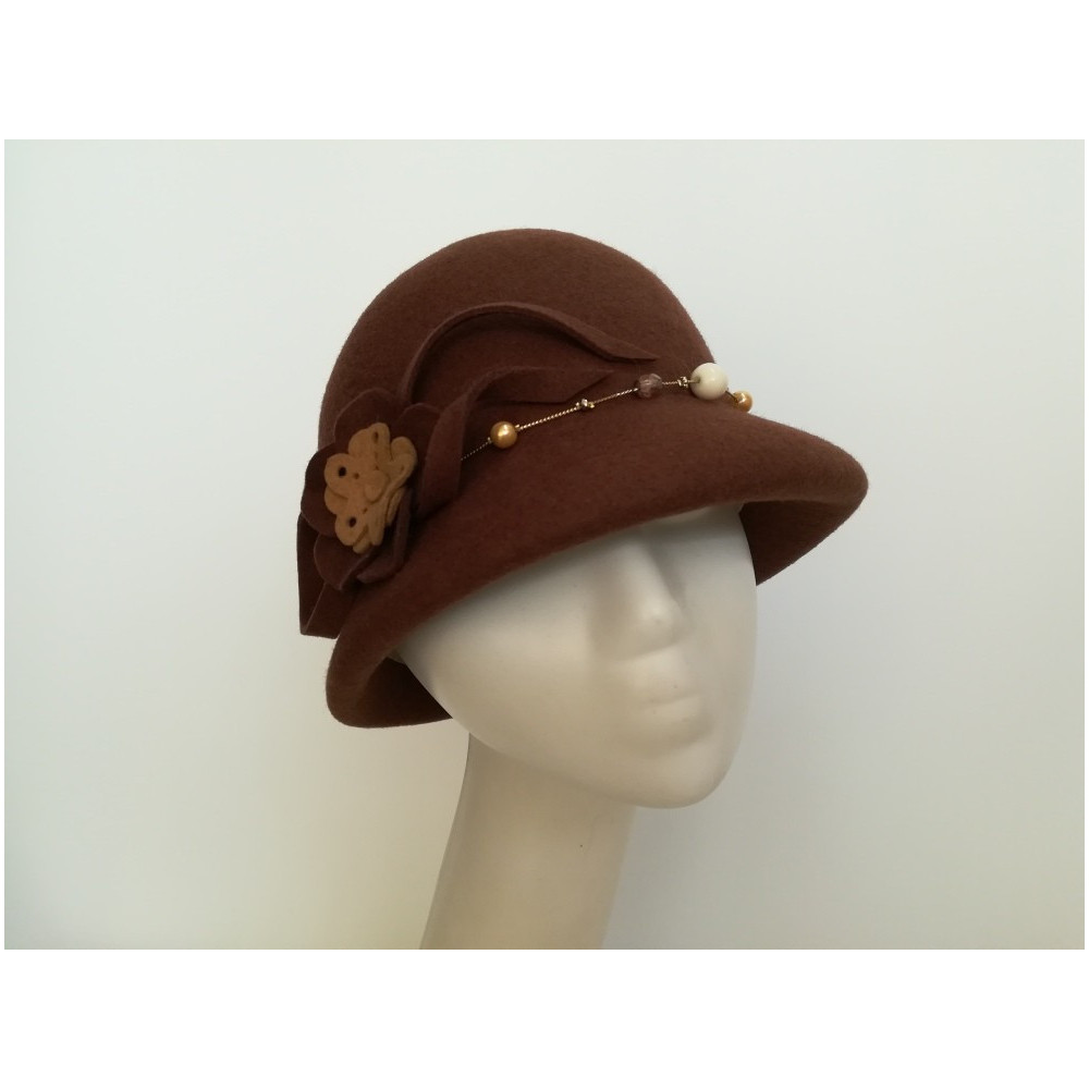 Brązowy kapelusz klosz filcowy 54-56 cm