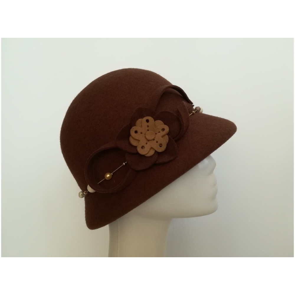 Brązowy kapelusz klosz filcowy 54-56 cm