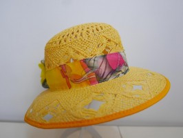 Żółty ażurowy kapelusz słomkowy  55-56 cm