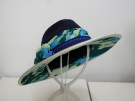 Fedora granatowo zielony kapelusz filcowy 56-58 cm