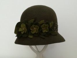 Art deco zielony kapelusz klosz filcowy 54-56 cm