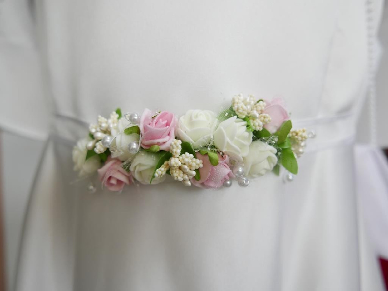 kwiatowy pasek kremowo różowy