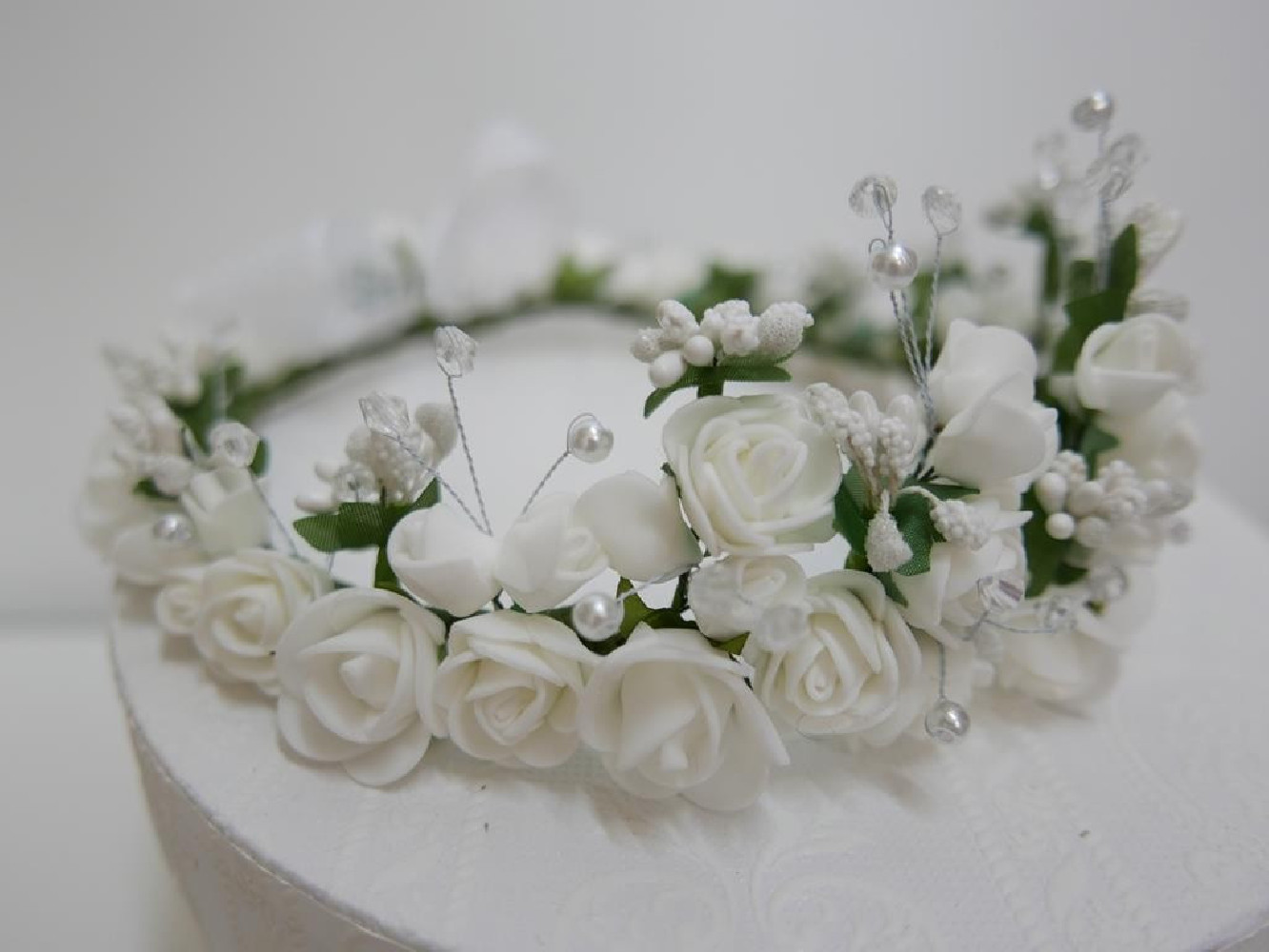 Tiara wianek komunijny z podwyższeniem i kokardą