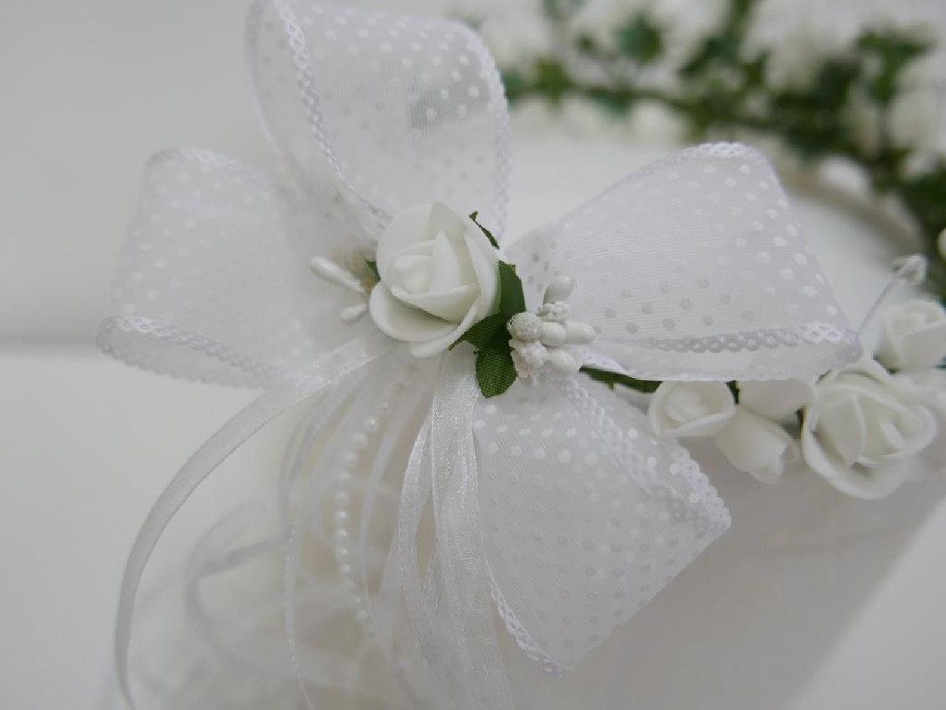 Tiara wianek komunijny z podwyższeniem i kokardą