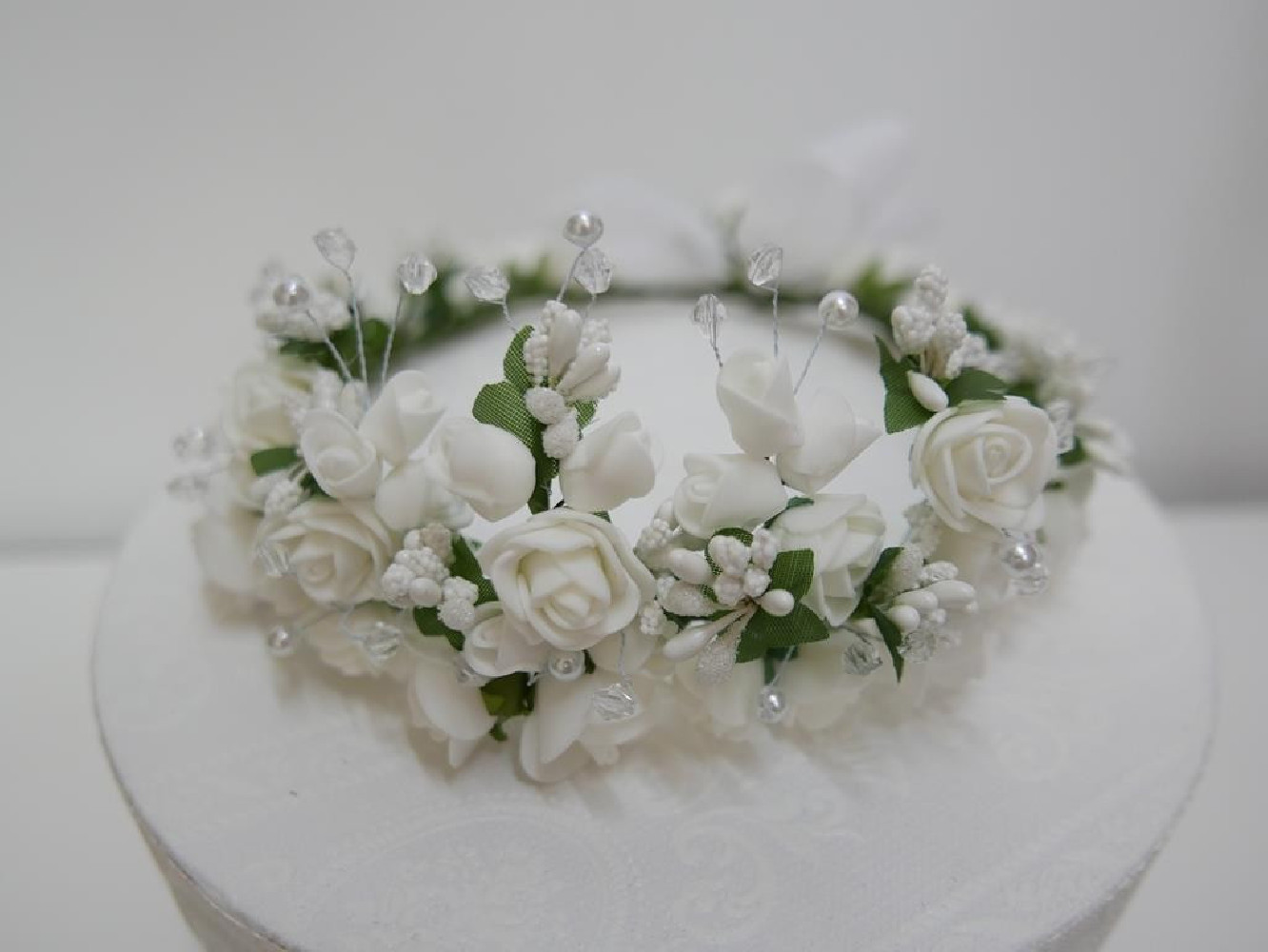 Tiara wianek komunijny z podwyższeniem i kokardą