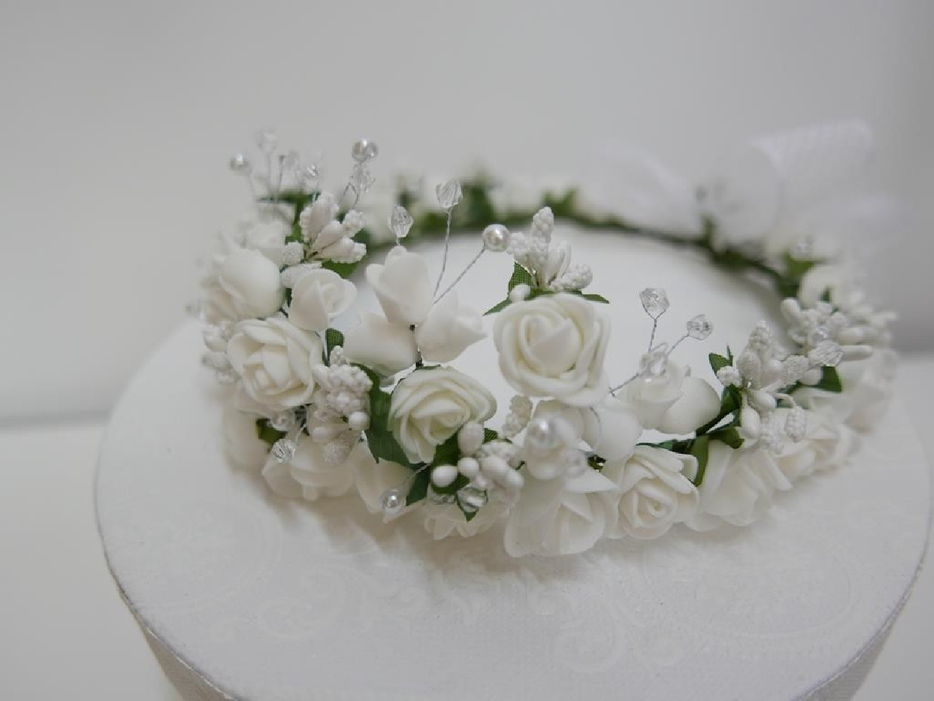 Tiara wianek komunijny z podwyższeniem i kokardą