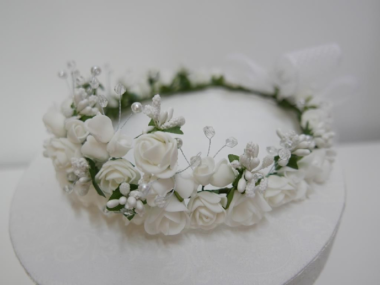 Tiara wianek komunijny z podwyższeniem i kokardą