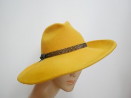 Żółta fedora kapelusz filcowy z dużym rondem 56-58 cm