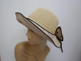 Beżowy letni kapelusz tkanina słomka do 59 cm regulowany