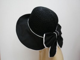 Czarny letni kapelusz tkanina słomka do 60 cm regulowany
